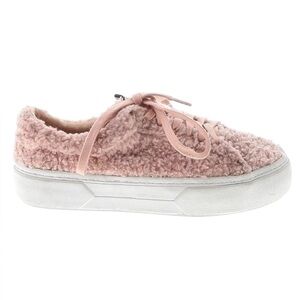 Zara Pink Faux Sherpa Lace Up Platform Fashion Sneakers